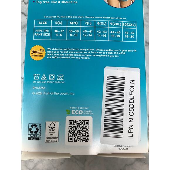 Fruit of the Loom Women's 3XL 6-Pack Breathable Cooling Stripe Briefs C9-2 - Picture 6 of 6